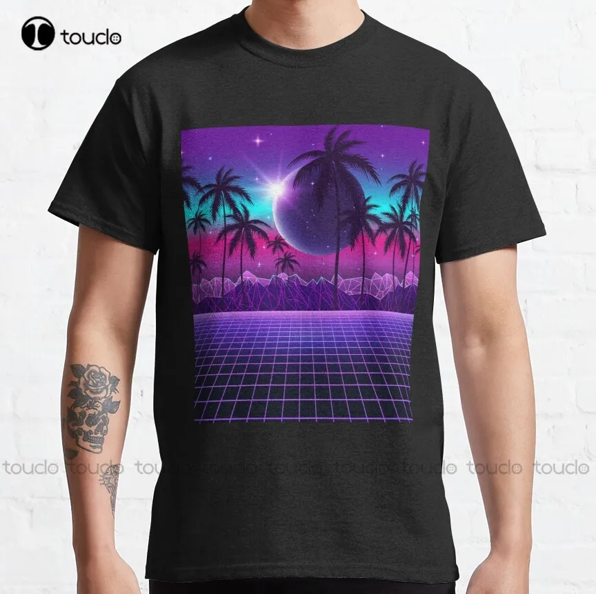 

Классическая футболка с рисунком Сумерки ретроволны, женская футболка на заказ, Футболки унисекс с цифровой печатью для подростков, дышащи...