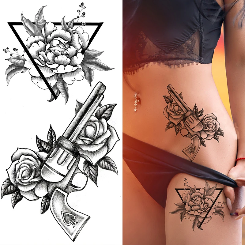

Sexy Flower Waterproof Temporary Tattoo Sticker Women Body Art Painting Arm Legs Realistic Fake Black Rose Tattoos