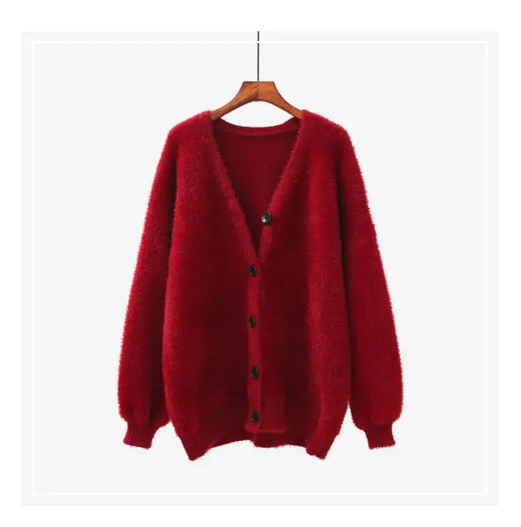 

Женский утепленный свитер, модный Свободный вязаный кардиган из искусственной норки и бархата, в Корейском стиле, осень 09202