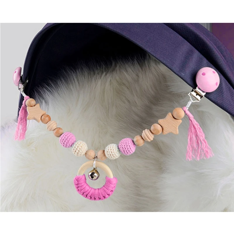 

D7YD Baby Wooden Toys Pram Clip Hanging Baby Toys Mobile Bed Holder Music Rattle Pacifier Dummy Clip Play Gym Toys