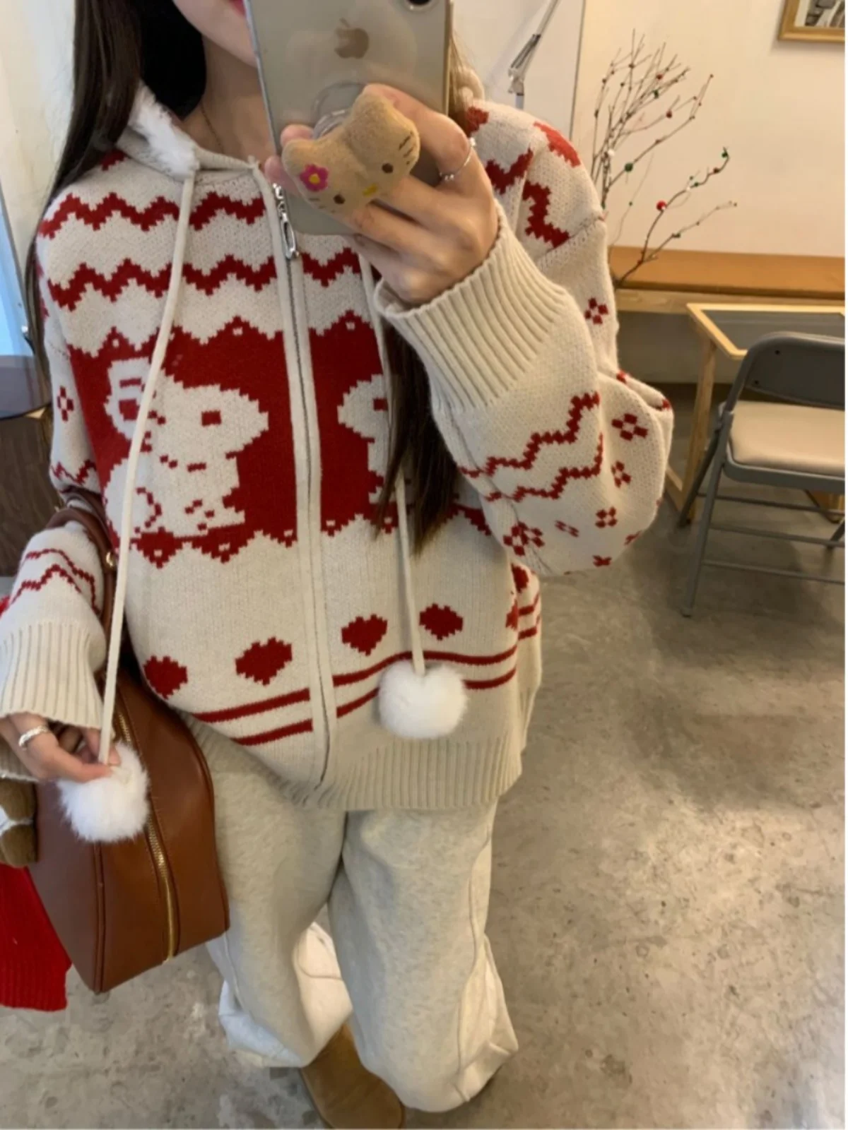 Атмосфера Рождественский свитер с кроликом Верхняя одежда Женская осень 2024