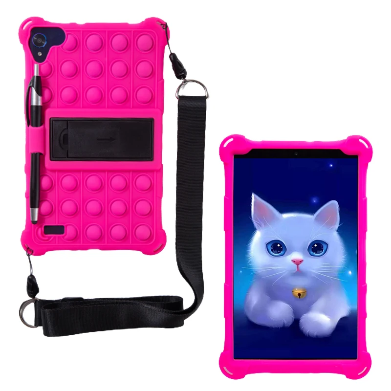 

For Teclast P80X Case Kids Soft Silicon Tablet P80H P80 P85 Ajustable Stand Push Bubble Tablet 8 Inch Pen Holder Cover + Strap