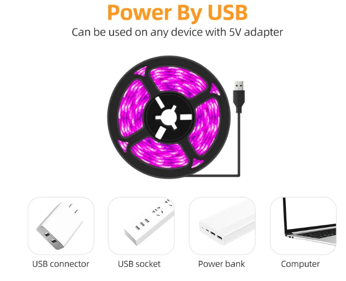 USB-фитолампы для растений 5 В светодиодсветодиодный лента выращивания с чипом 2835 1