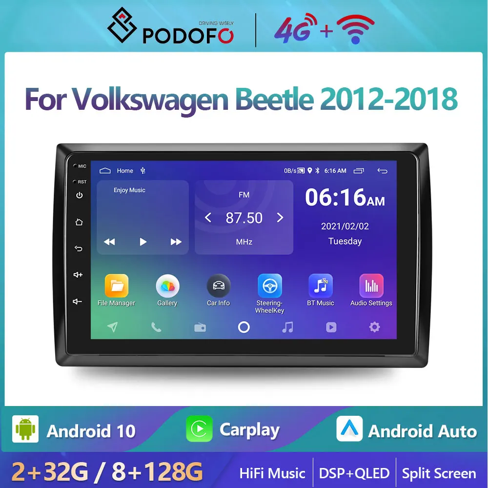 

Podofo Android 10 DSP Car Radio Multimidia Video Player Navigation GPS For Volkswagen Scirocco 2009-2014 2din 4G WIFI Carplay