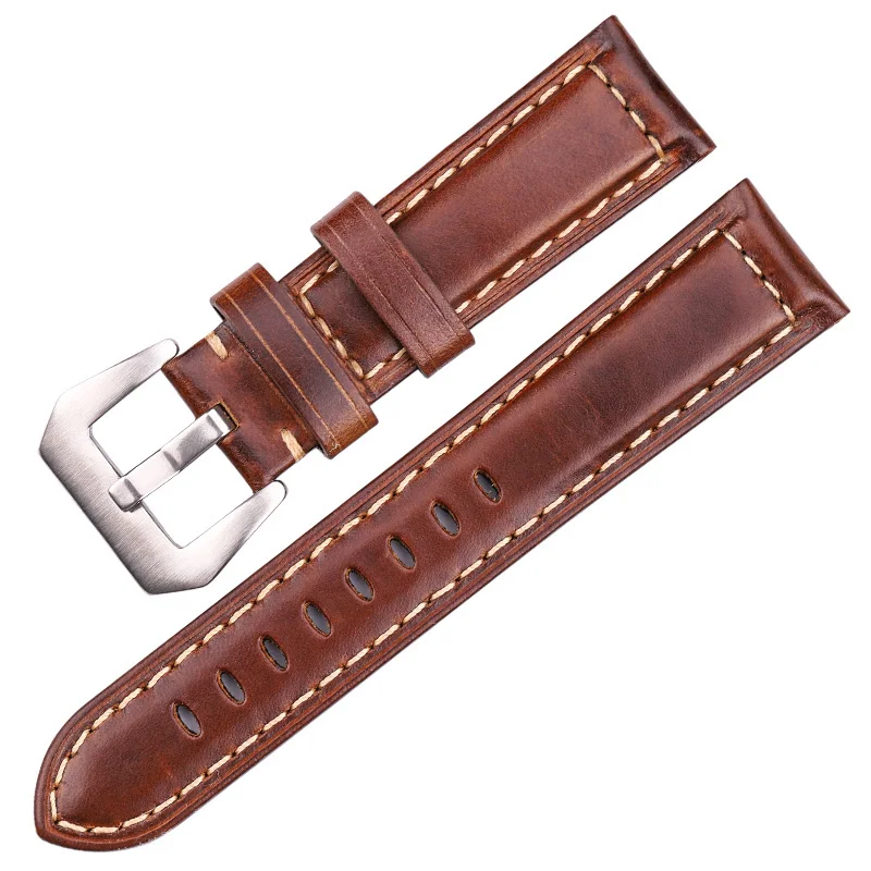 

Wholesale Watchbands Retro Genuine Leather Brown Men 20 22 24mm Soft Watch Band Strap Metal Pin Buckle Accessories