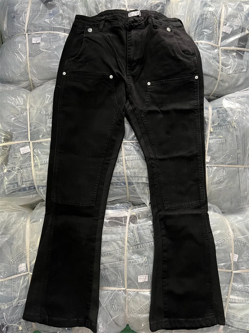 

Askyurself Denim Black High Street Splice Washed Milled Pair Men's And Women's Flare Pants
