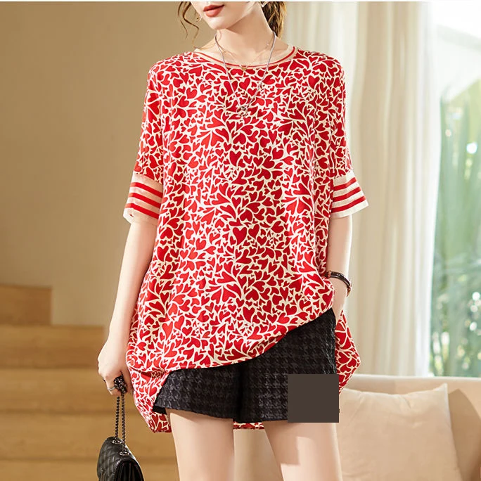 2022 summer new products loose color short-sleeved fashion chiffon shirts women's medium and long tops  Lightweight