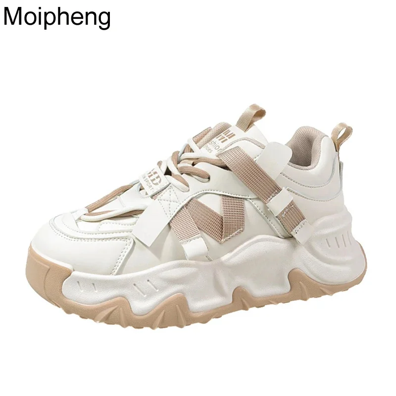 

Women's Casual Skateboard Shoes Thick-sed Chunky Sneakers Breathle Lace-up Vulcanized Shoes Women Platform Sneakers
