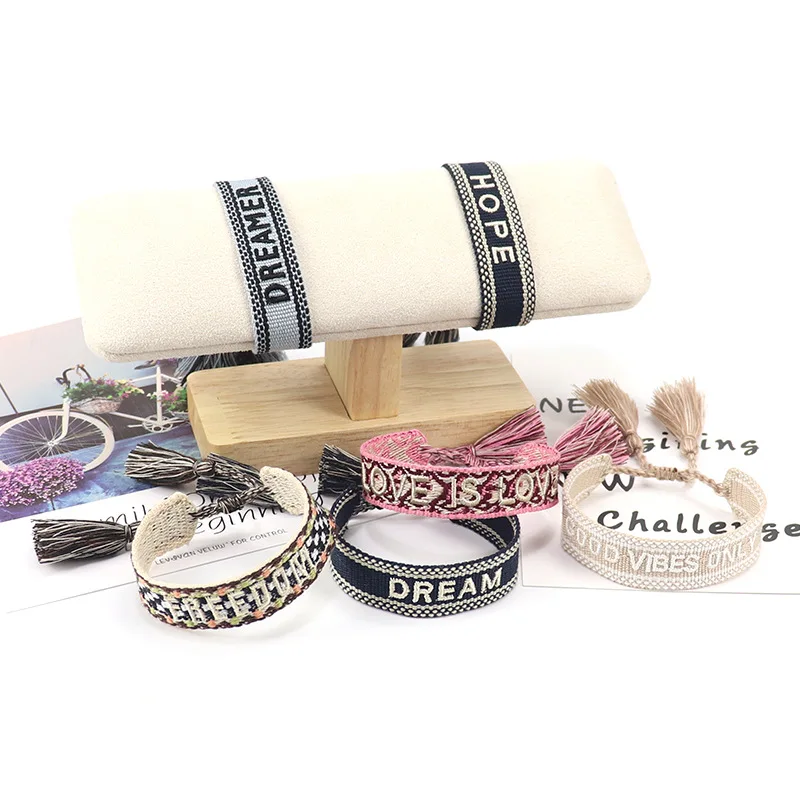 

Embroidered Woven Bracelet European and American Letter Bracelet Fashion Small Fresh Tassel Couple Simple Creative Trinkets
