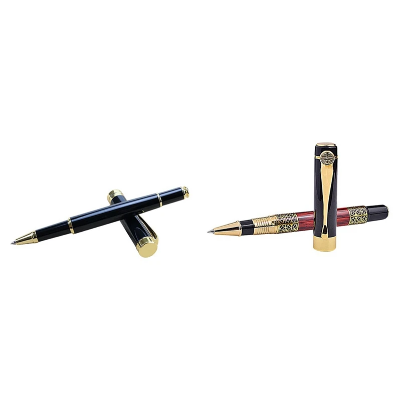 

2 Pcs Metal Pen Creative Gift Neutral Pen Handwriting Spare Pen Black & Gold Red