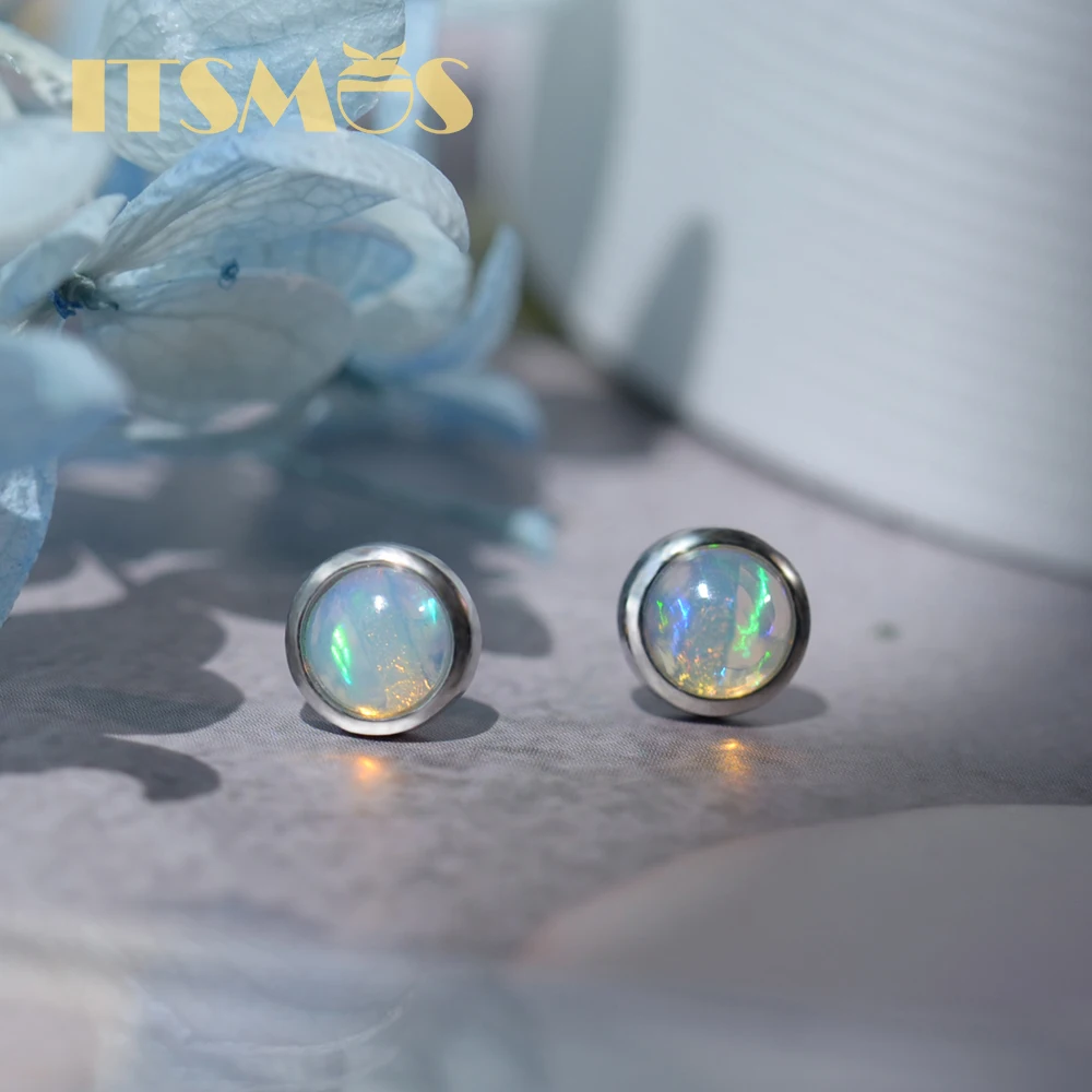 Изумрудные серьги с круглым опалом ITSMOS Natural Gemstone Opal, серебряные s925, удачные эльфы Стадии надежды, цветные ювелирные изделия для женщин в подарок.