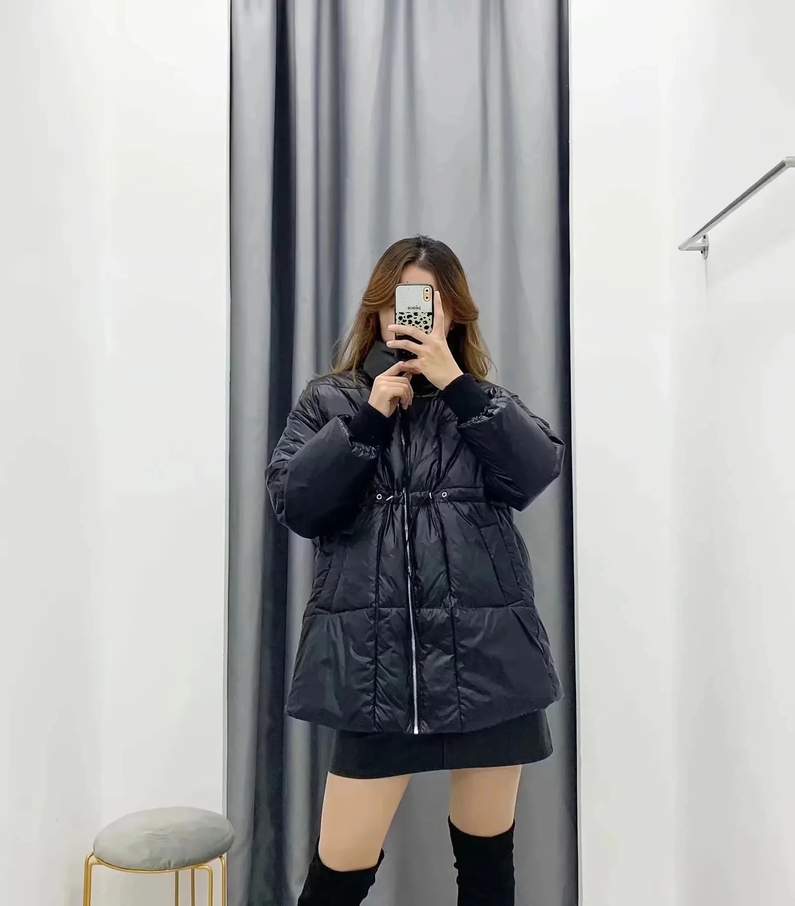 Autumn Winter Women's Three-color Three-way Fabric Mid-collar Long-sleeved Zipper Pocket Design Cotton Coat Keep Warm Windproof