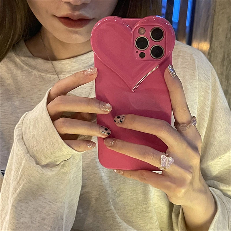 

Korean 3D Candy Cute Love Heart Bumper Phone Case For iPhone 11 12 Pro XS Max X XR SE 7 8 Plus Glossy Soft Shockproof Back Cover