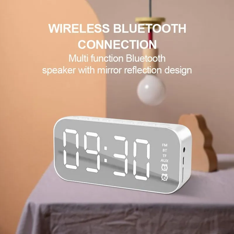 

Wireless Bluetooth Speaker With FM Radio Mini Portable Card Mirror Alarm Clock Sound Dual Alarm Clock Settings For All Phone Use