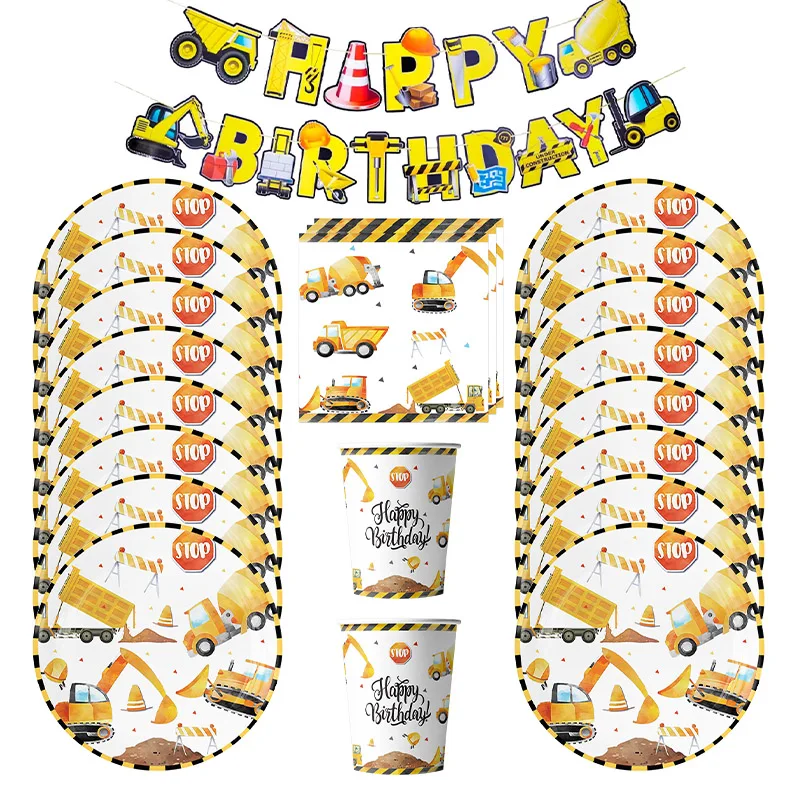 

Engineering Car Theme Disposable Cutlery Cup Plate Excavator Party Birthday Decoration Child Boy Bulldozer Engineering Party