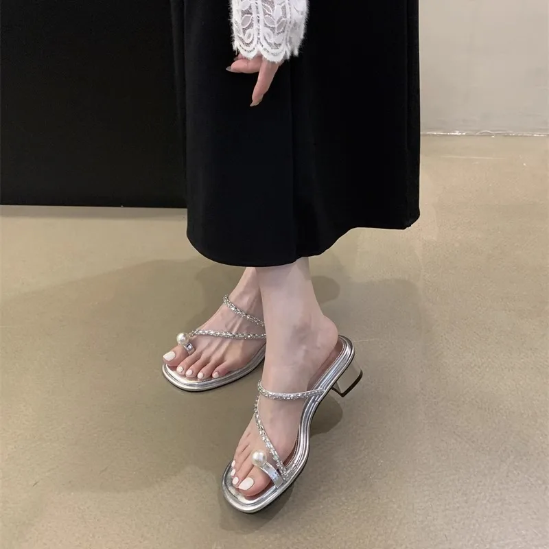 Женские летние туфли с зажимом на носках женские шлепанцы жемчугом Женская