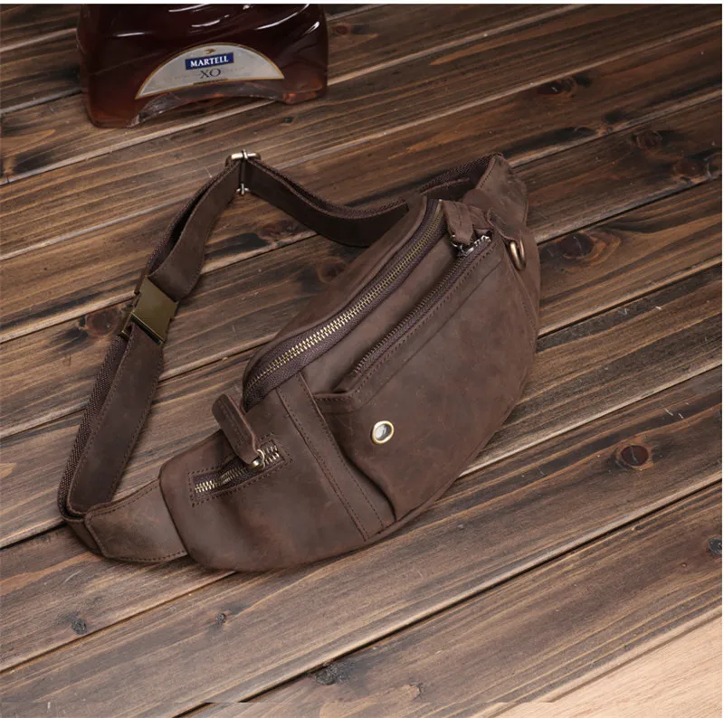 Retro fashion handmade crazy horse cowhide men's chest bag leisure luxury designer youth go out sports summer hot sale pockets