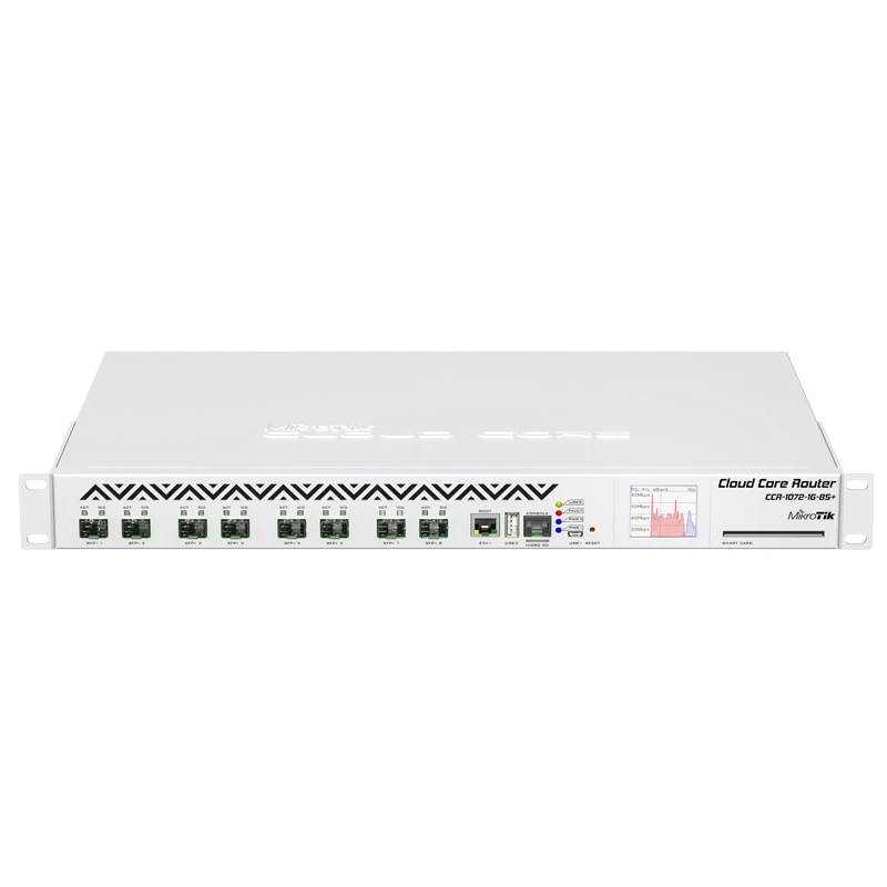 

Mikrotik CCR1072-1G-8S+ flagship Router, 1U rackmount, 1x Gigabit Ethernet, 8xSFP+ cages, LCD, 72 cores x 1GHz CPU, 16GB RAM