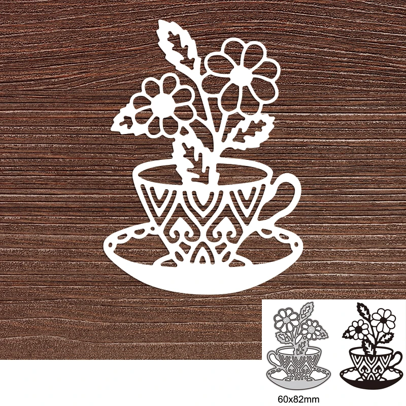 

Flower on Teacup Metal Cutting Dies For DIY Scrapbook Cutting Die Paper Cards Embossed Decorative Craft Die Cut 2022 New