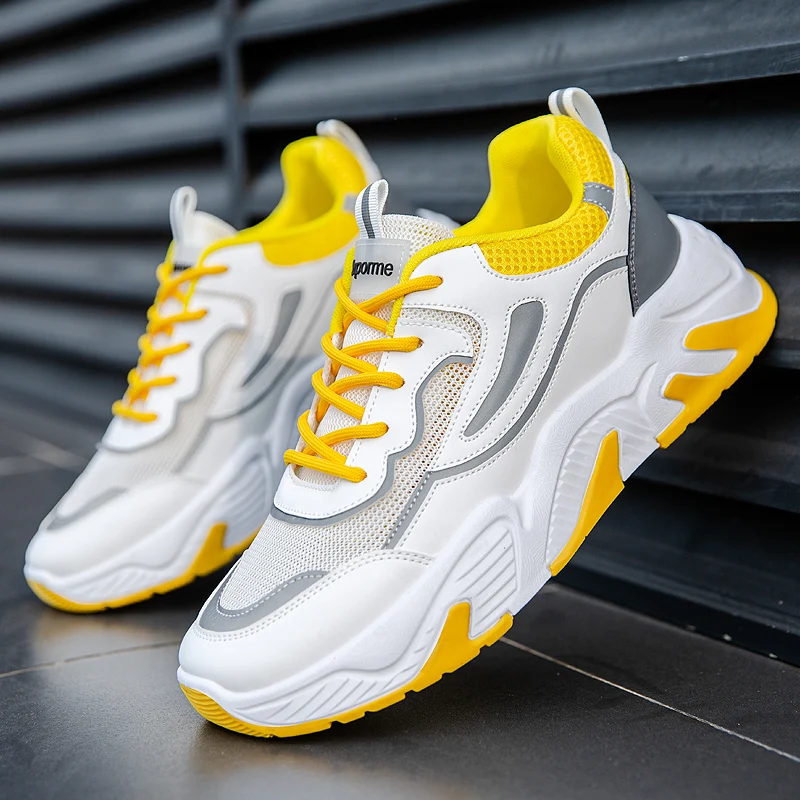 

2022 New Fashion Men's Sneakers Mesh Leather Casual Shoes Spring Autumn Breathable Men Shoes Tennis Male Flat Vulcanized Shoes