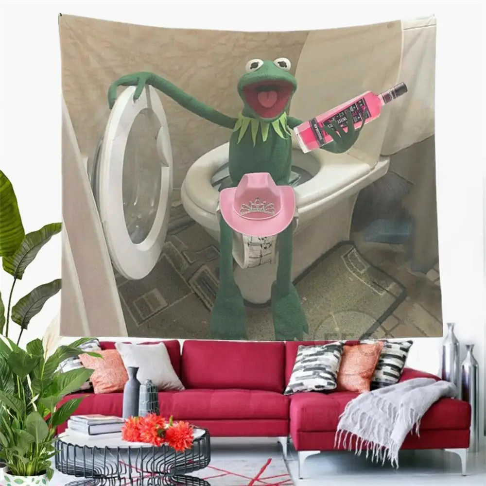 

Настенный Гобелен Kermit вечерние с розовым Уитни, забавные мультяшные мемы, гобелен, эстетический декор комнаты, флаг, баннер для дома