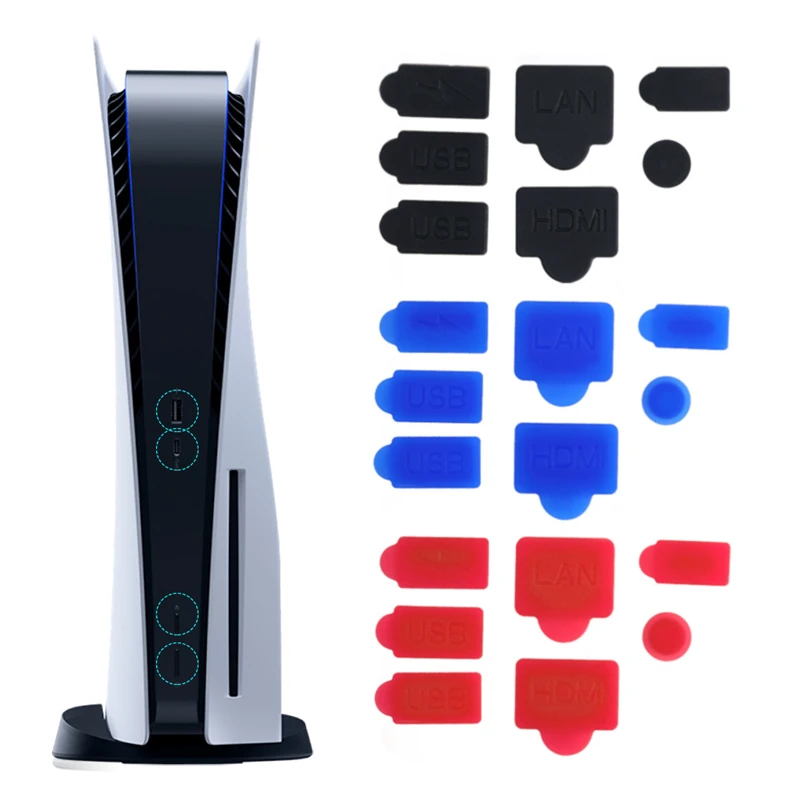 

7pcs Silicone Dust Plugs Set for PS5 Host Accessories USB HDM Interface Anti-dust Cover Dustproof Plug for PS5 Game Console 2022