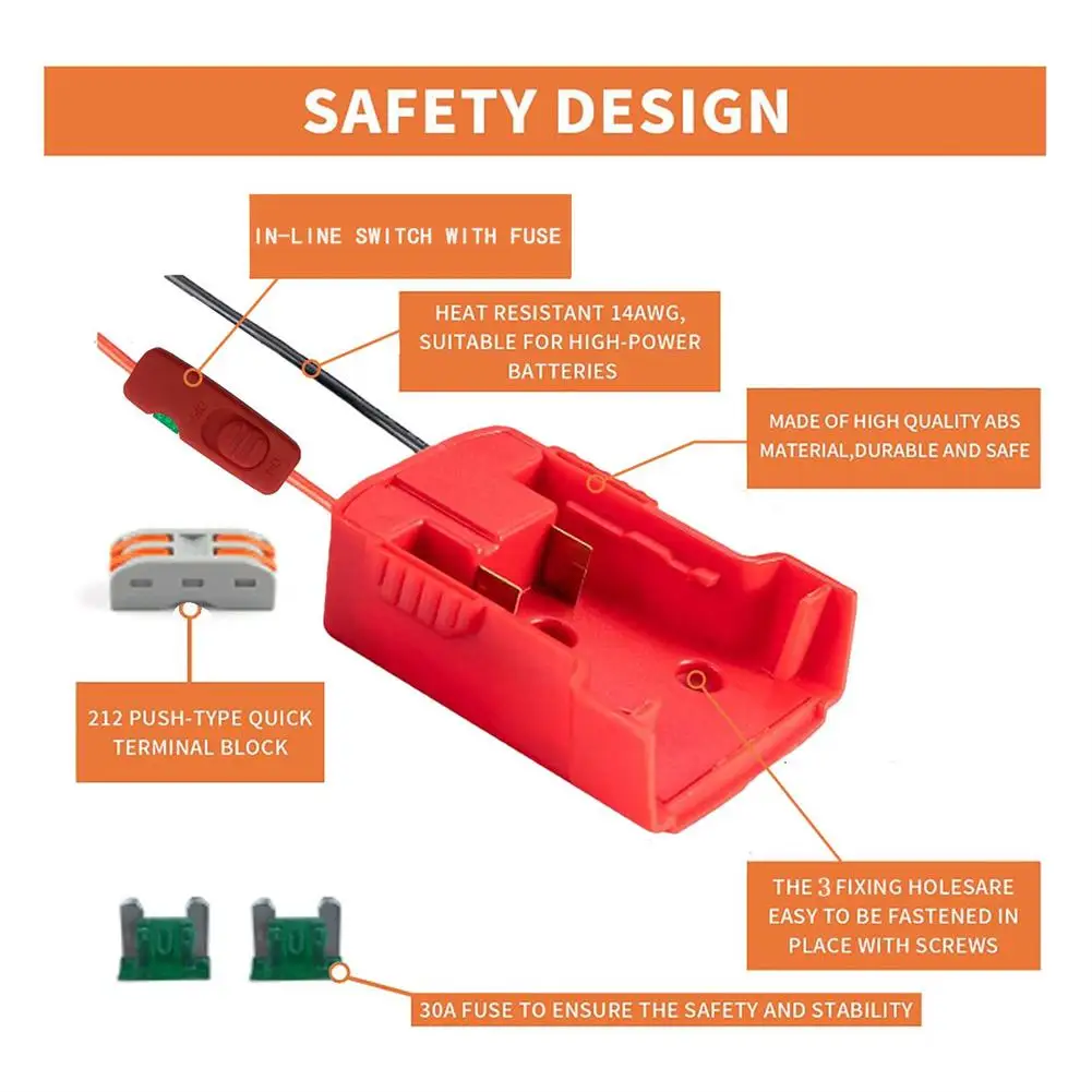 

Адаптер совместимый с аккумулятором Milwaukee 18 в M18, адаптер с проводной клеммой предохранителя, соединитель питания в линии, Прямая поставка