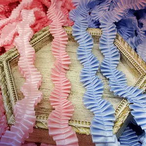 1 Yard 2CM Wide Blue Pink Pleated  Lace Trim for Fringe Wedding Dress Curtains Satin Ribbon Fabric S in Pakistan