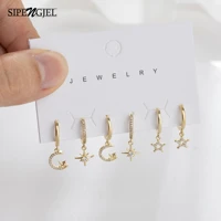 sipengjel 6 pcs gold plated star moon dangle earrings set korea small hoop earrings for women jewelry sets