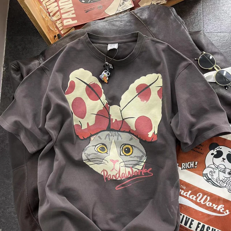 

DAYIFUN Short-sleeved T-shirts Women's Large Size Cartoon Letter Printed Top 2022 Summer Korean Version Loose Tee Shirts Casual