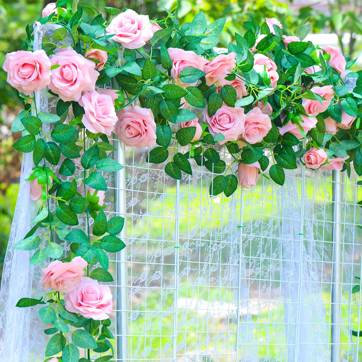 2pcs 2M Silk Artificial Rose Vine Hanging Flowers Rattan Fake Plants Leaves Garland for Wedding Home Wall Decoration