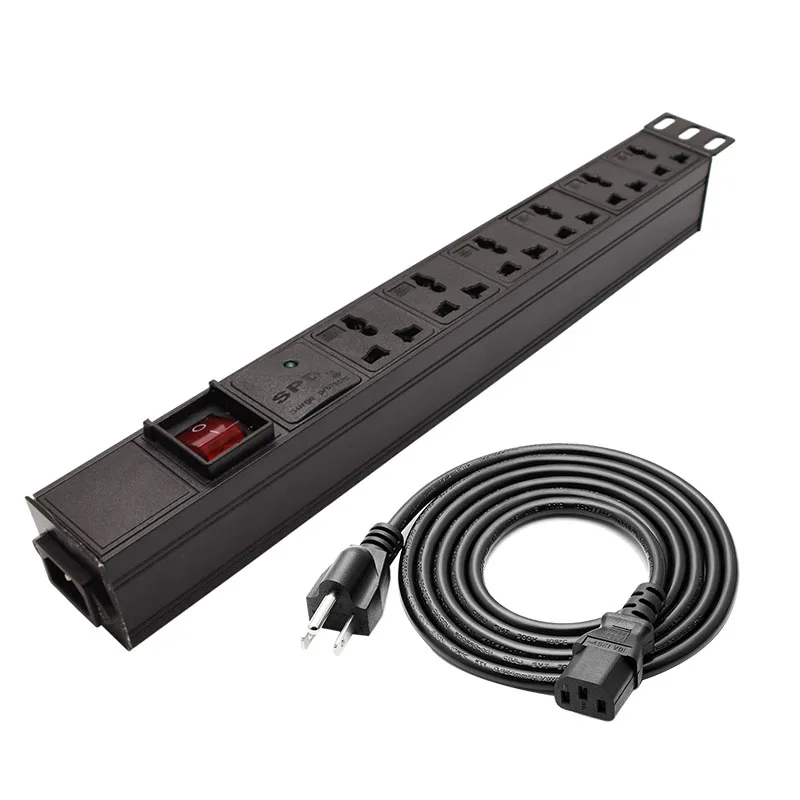 

PDU Power Strip Distribution Unit Cabinet 6 Way AC Universal Socket SPD Break Switch Ammeter configuration C14 Interface