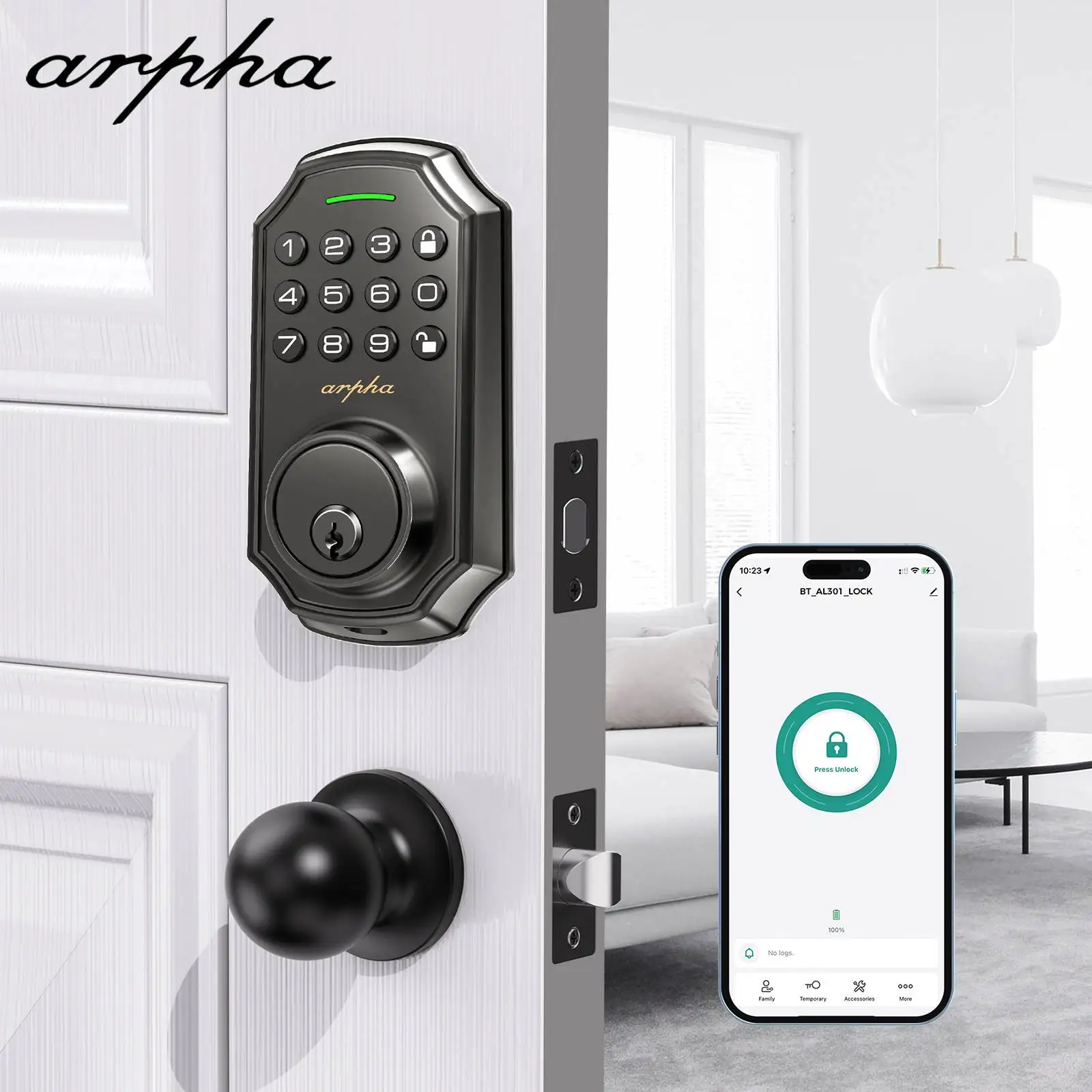 Фото Умный дверной замок Arpha D180, набор замков для входной двери без ключа с 2 дверными ручками, управление через приложение, электронный 100-кодовый замок с клавиатурой №1