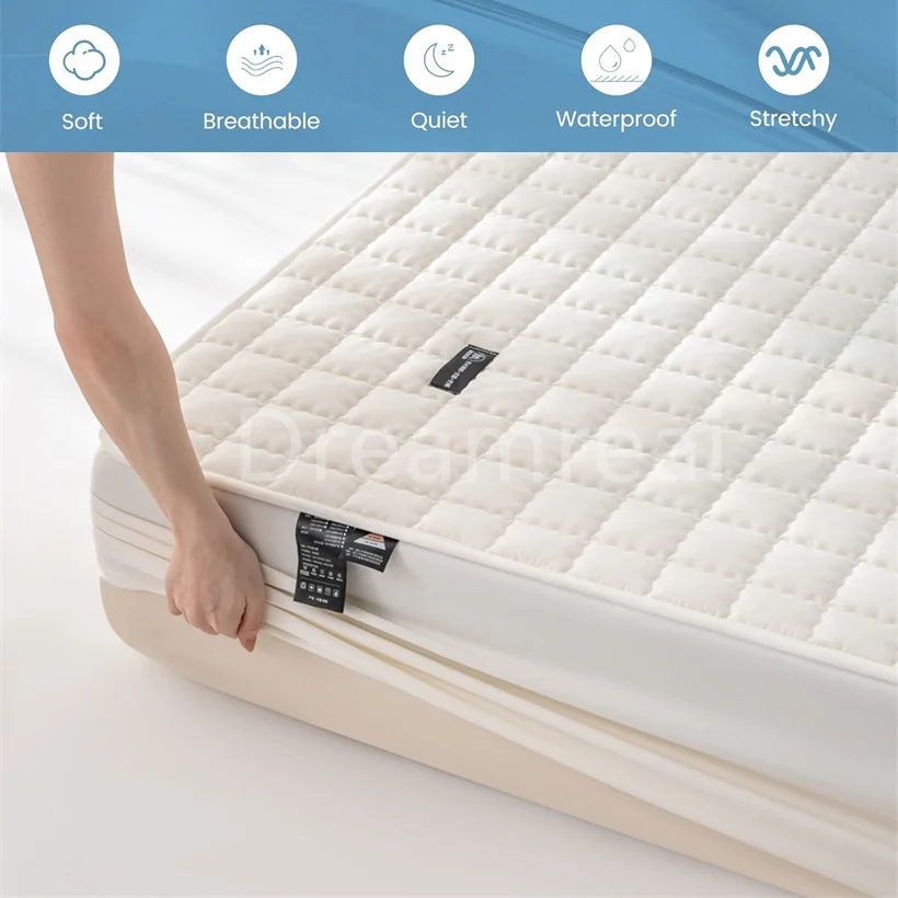 Waterproof Mattress Protector Soft Breathable 100% Pad Cover Soybean Bedspread Durable Non-Slip Bed