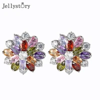jellystory 925 sterling silver flower zircon earrings for women simple vintage colorful gems wedding anniversary fine jewelry