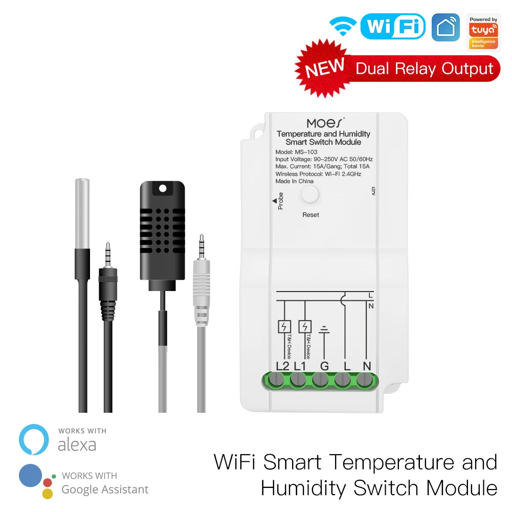 

Tuya WiFi Smart Temperature Humidity Switch Module Support Temperature Humidity Monitoring Works with Alexa Google Home
