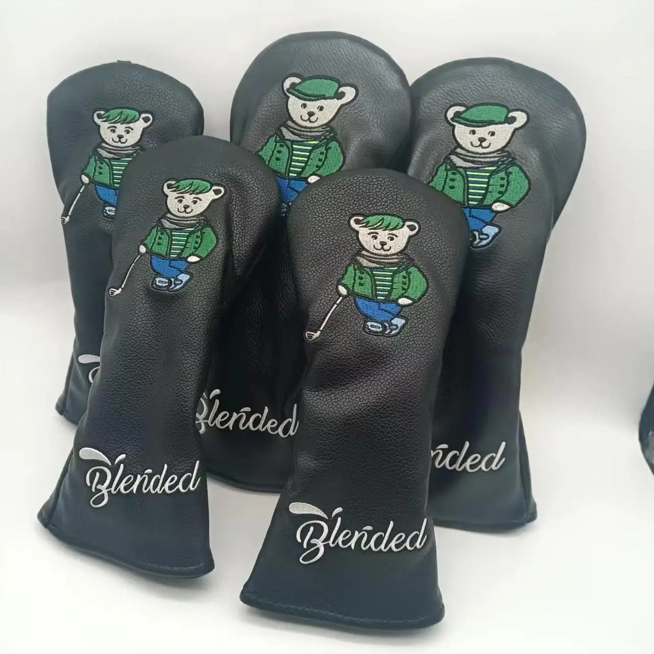 

4 Colors Bear PU Leather Golf Club Headcover Set Golf 460CC Driver FW Fariway Wood Hybird Cover And Iron Cover Putter