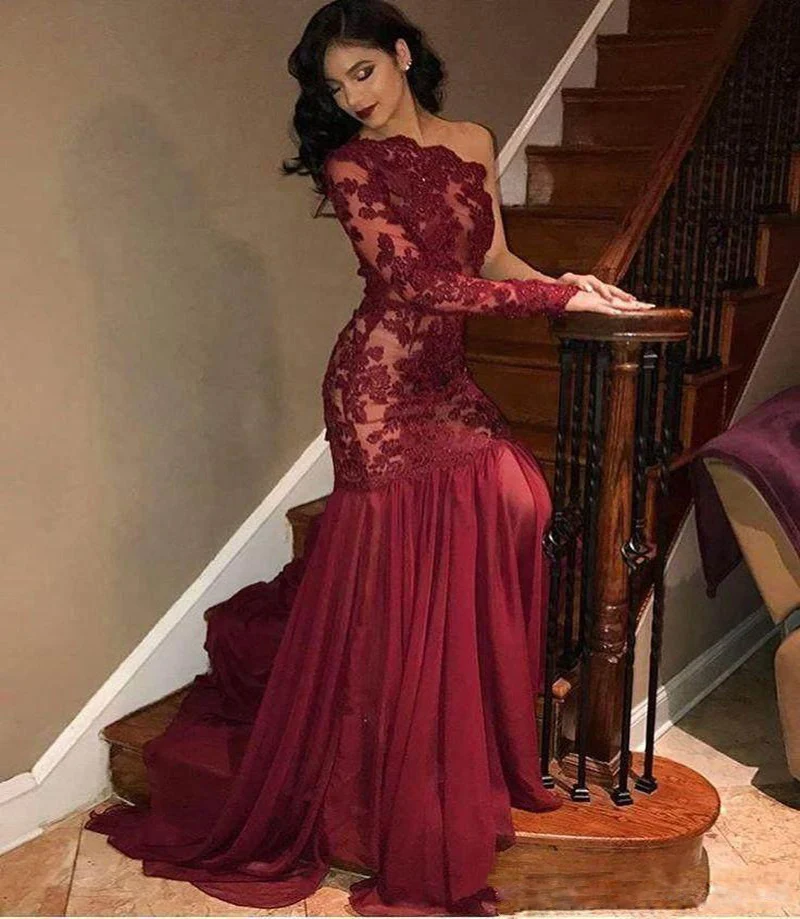 PLEINDl Elegant Evening Dresses One-Shoulder Long Sleeves Asymmetrical Chiffon Floor-Length 2022 New of Classic Prom Dress Women
