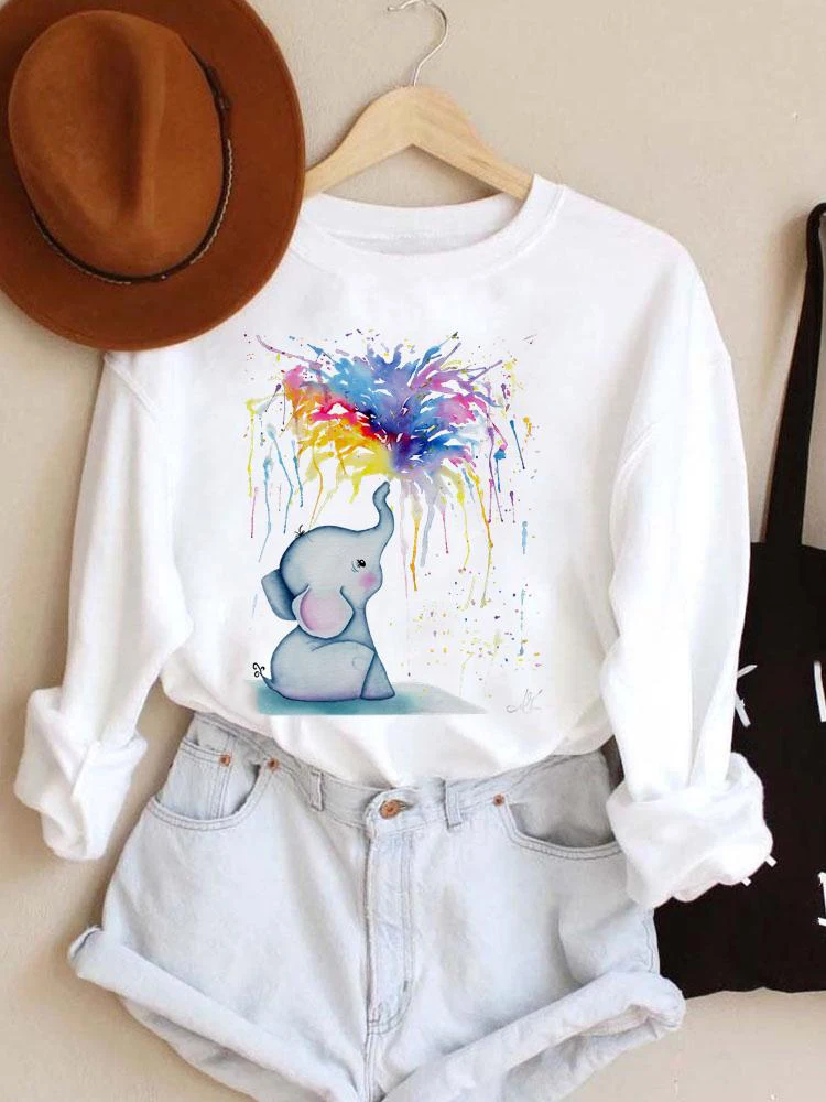 

Women Clothing Elephant Lovely Cute 90s Pullovers Casual Fashion Ladies Spring Autumn Winter Female Hoodies Graphic Sweatshirts