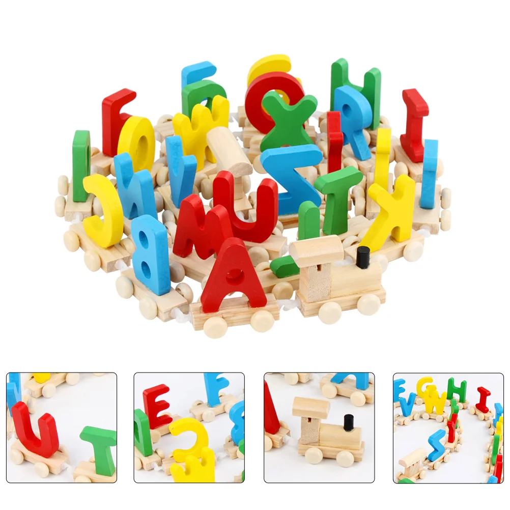 

1 Set Multipurpose Practical Durable Portable Smooth Wooden Train Letters Alphabet Train Toys Wooden Train Set