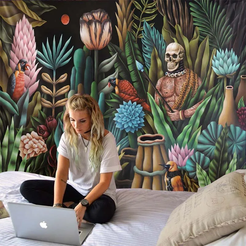 Психоделические растения гобелен тропические джунгли животные настенная