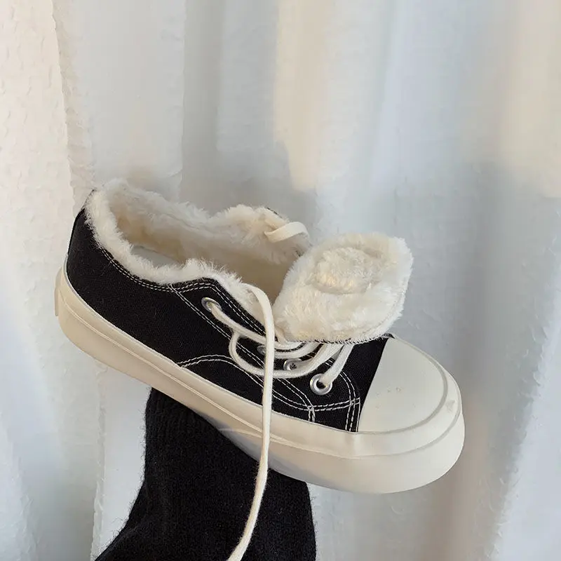 

Warm Plush Canvas Sneakers Femme 2021 Winter Zapatillas Mujer Fashion Shoes Solid Women's Espadrilles Casual Ladies Footwear