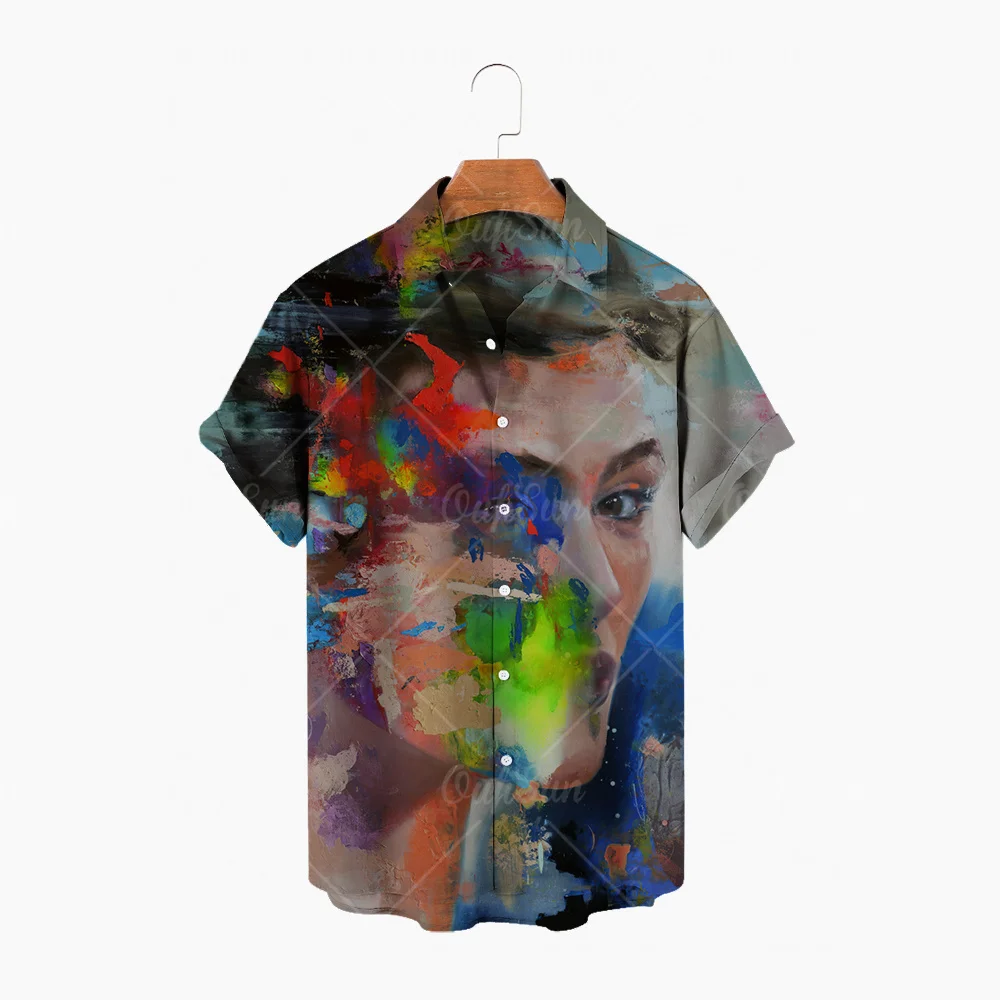 

Модная Летняя мужская Гавайская футболка, бесплатная доставка, Повседневная рубашка в стиле абстрактного лица для мужчин с коротким рукаво...