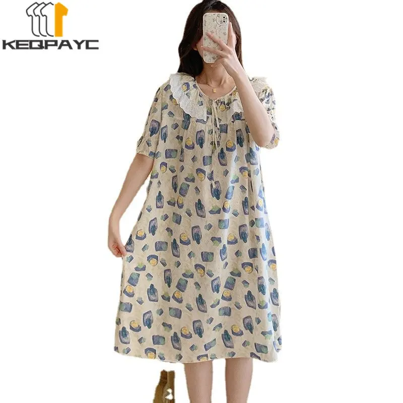 New 2023 Women's Sweet Nightgowns Spring Summer Women Fashion Short Sleeve Cartoon Thin Princess Dress Sleepwear Casual Pajamas