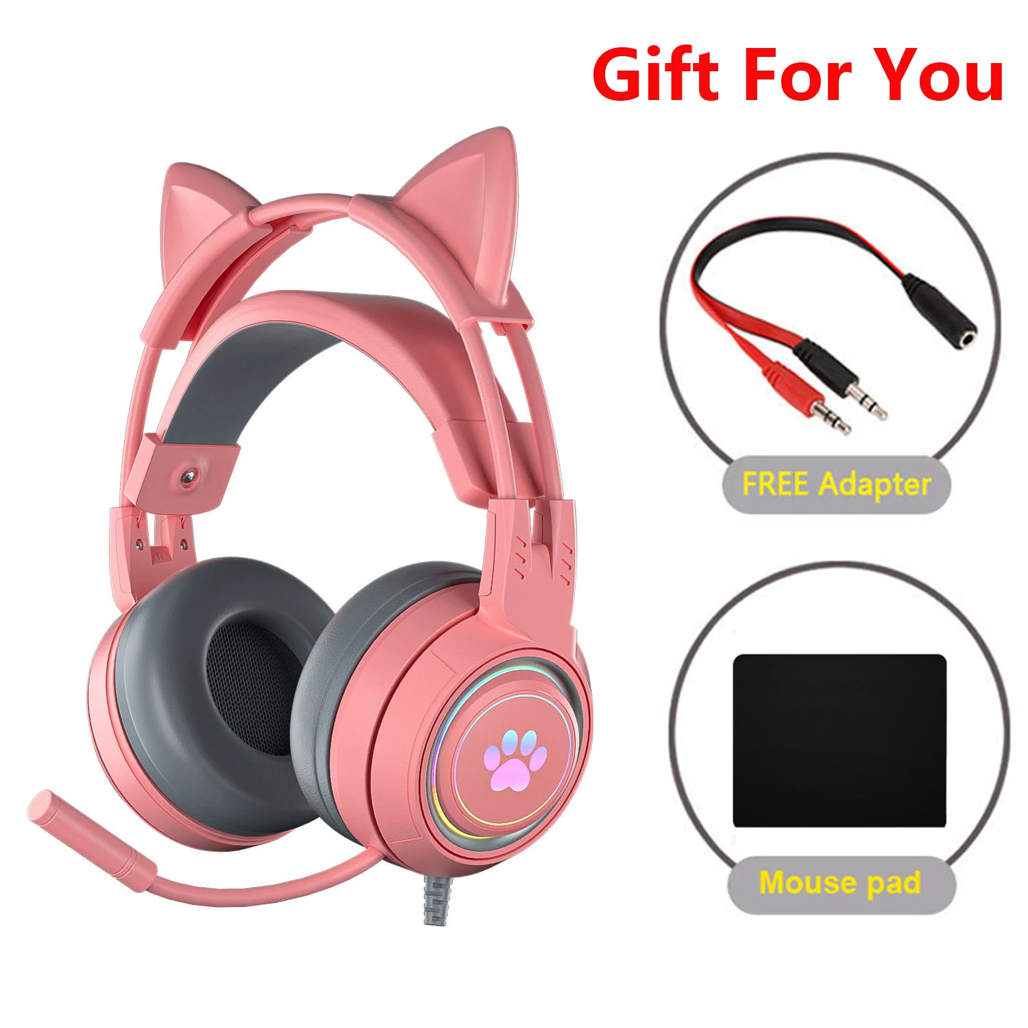 cat ear gaming headphones for pc computer gaming headsets with microphone noise cancell wired usb 3 5mm plug for ps4xbox one free global shipping
