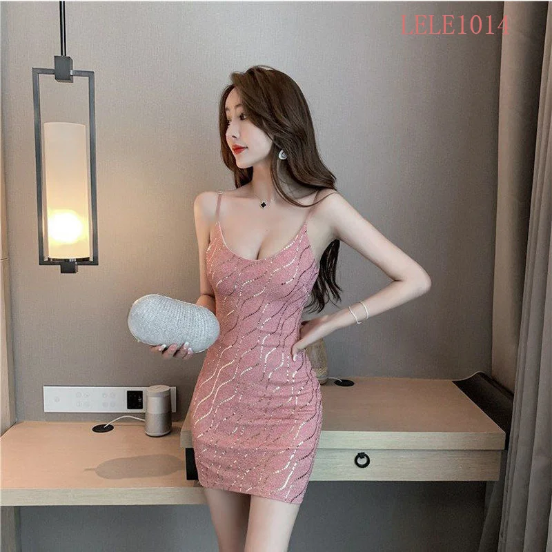 

New Summer Womens Sexy Buttocks Wrapped Pink Suspender Dress Low Cut Tight Night Store Exposed Short Skirt Women Dresses Female