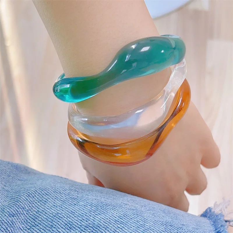 Модные Красочные прозрачные полимерные Открытые Браслеты геометрические