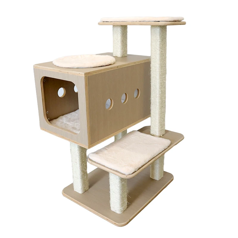 

Pet furniture luxury modern nature sisal large cat climbing frame scratcher components wood cat tree house tower