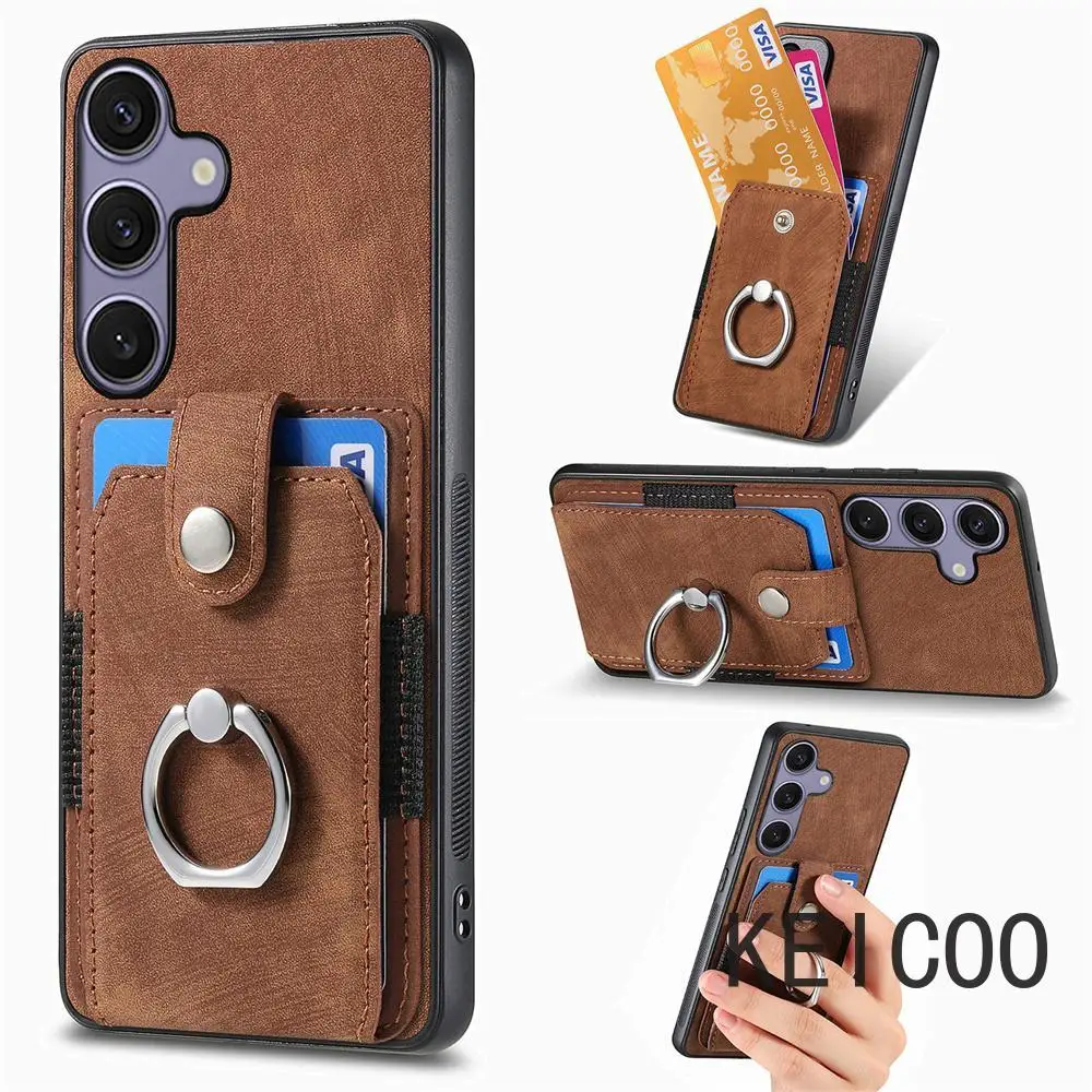 Кожаный чехол с кольцевой пряжкой и подставкой для телефона Samsung Galaxy S8 S9 S10 S10e S24 S25