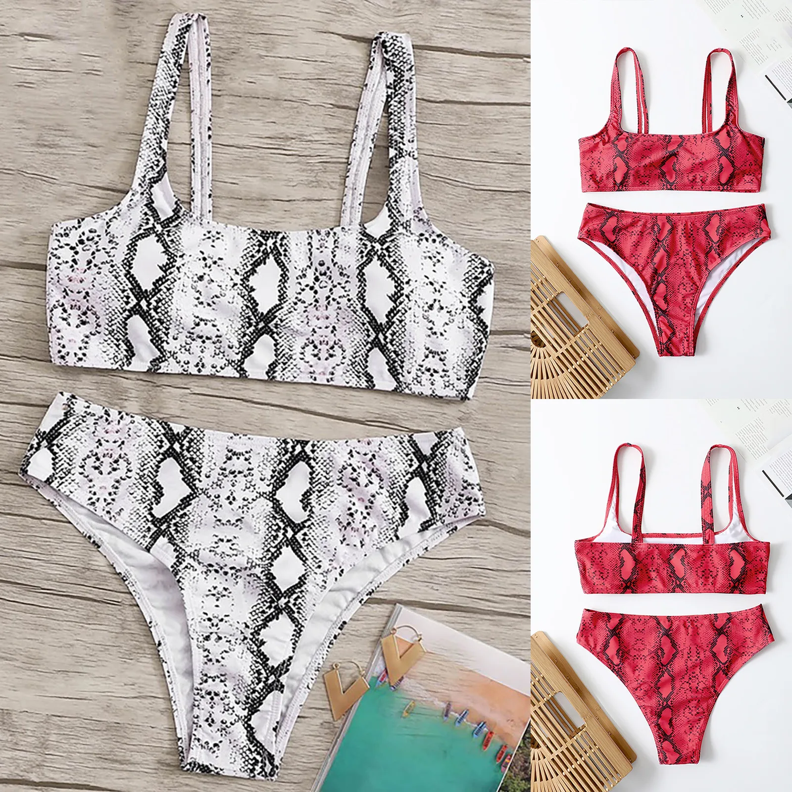 

Женские бикини с принтом, купальный костюм, сексуальный комплект бикини из двух предметов, пляжный купальный костюм, одежда для купания, шор...